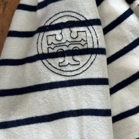 Tory Burch Sweater Top Medium White Blue Stripe EUC Nautical Coastal 100% Cotton - Picture 8 of 11